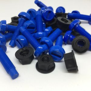 CAR MOTORBIKE VAN NUMBER PLATE NYLON FIXING BOLTS & NUTS FITTING SCREWS | Flexible and Fasteners Distributor of Flexible PVC Fuel Pipes & Fasteners, Number Plate Plastic Fixing Kit Blue Bolts & Black Nuts